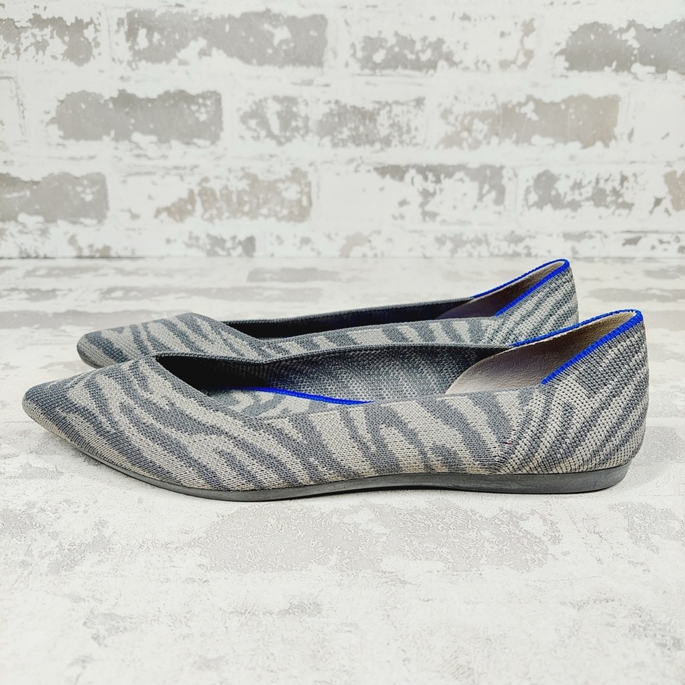 NEW Rothy's The Flat Grey Zebra Knit Round Toe Slip On Loafers O474